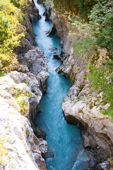 View of Slovenian Soca river in the summer