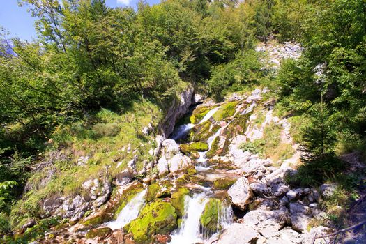 View of Waterfall in the Slovenian Julian Alps
