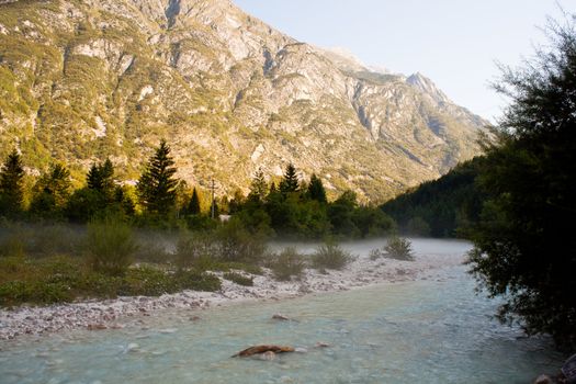 View of Slovenian Soca river in the summer