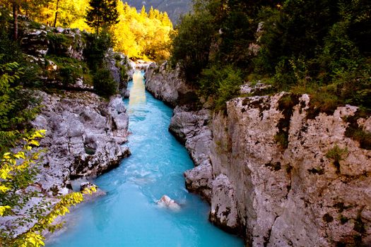 View of Slovenian Soca river in the summer