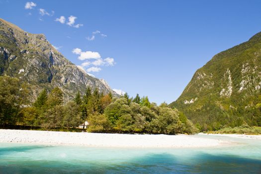 View of Slovenian Soca river in the summer