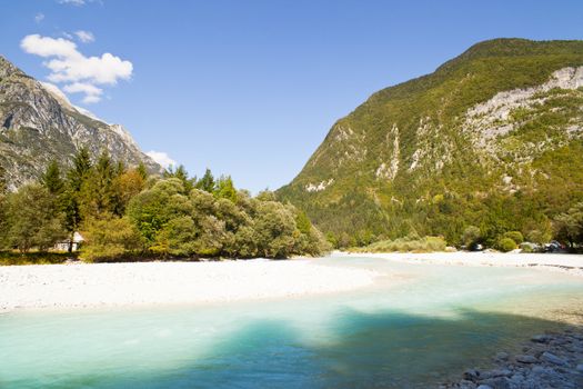 View of Slovenian Soca river in the summer