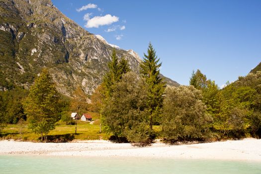 View of Slovenian Soca river in the summer