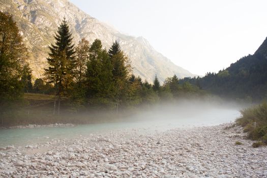 The fog on the Soca river, Slovenian Julian Alps