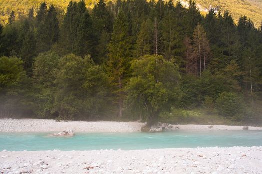 The fog on the Soca river, Slovenian Julian Alps