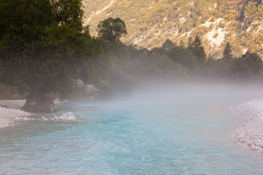 The fog on the Soca river, Slovenian Julian Alps