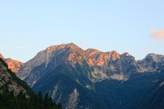 View of Julian Alps in the Slovenian countryside