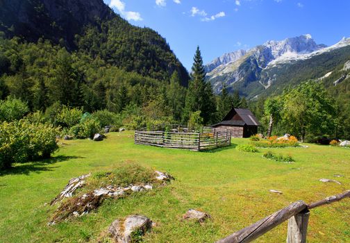 Old wooden house in Slovenian Julian Alps