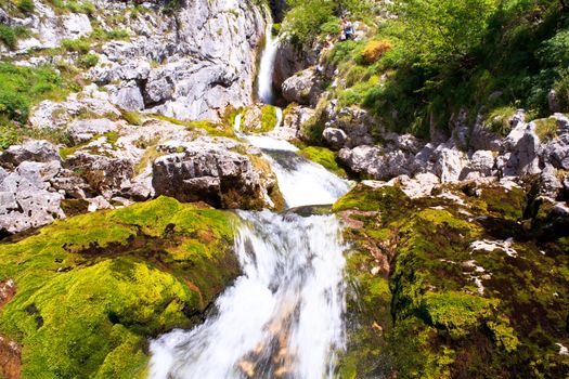 View of Waterfall in the Slovenian Julian Alps