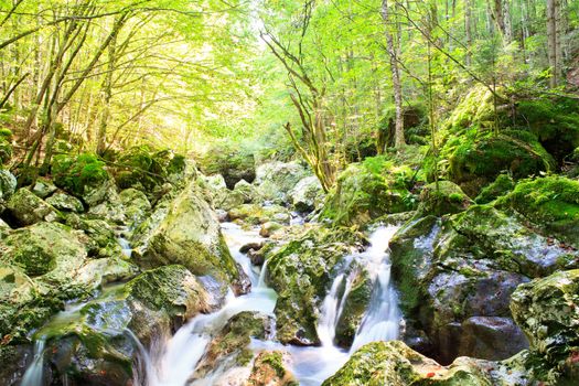 View of Waterfall in the Slovenian Julian Alps