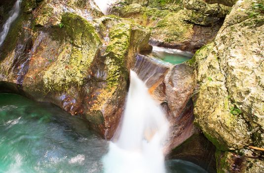 View of Waterfall in the Slovenian Julian Alps
