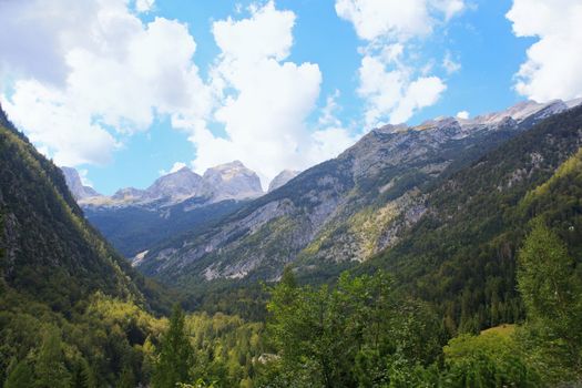 View of Julian Alps in the Slovenian countryside