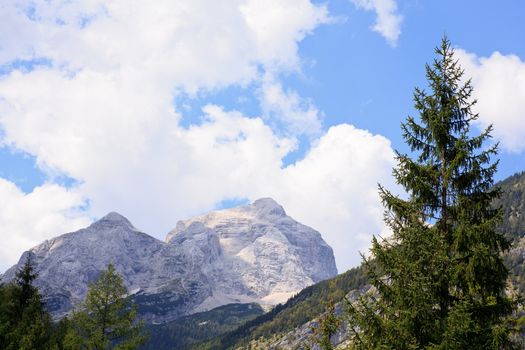 View of Julian Alps in the Slovenian countryside