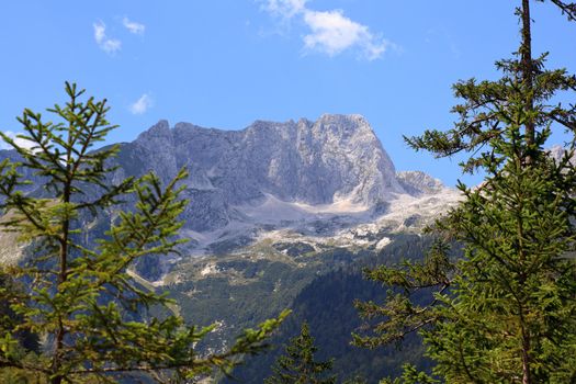View of Julian Alps in the Slovenian countryside