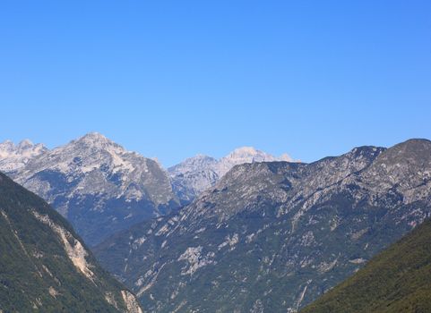 View of Julian Alps in the Slovenian countryside