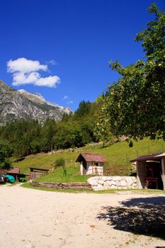 View of Julian Alps in the Slovenian countryside