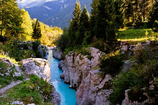 View of Slovenian Soca river in the summer