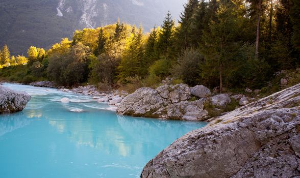 View of Slovenian Soca river in the summer