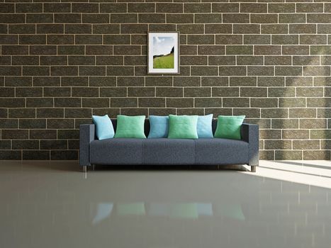 Livingroom with sofa  near the brick wall