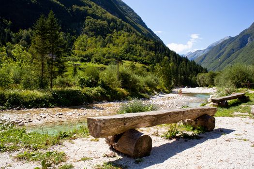 View of Slovenian Soca river in the summer