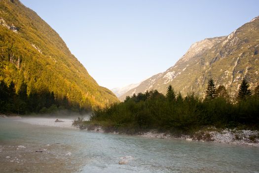 The fog on the Soca river, Slovenian Julian Alps