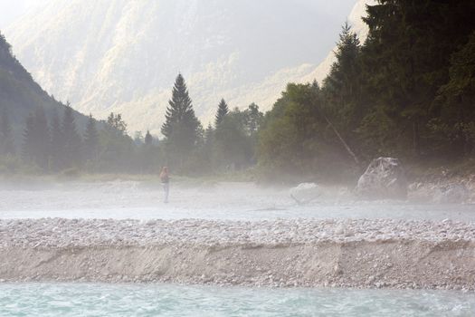 The fog on the Soca river, Slovenian Julian Alps