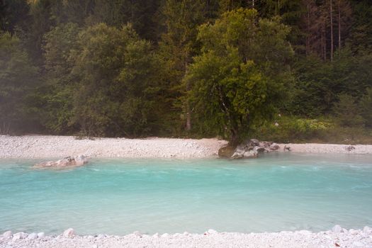 The fog on the Soca river, Slovenian Julian Alps