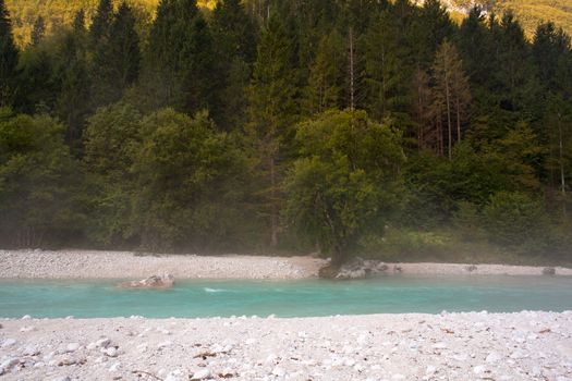 The fog on the Soca river, Slovenian Julian Alps