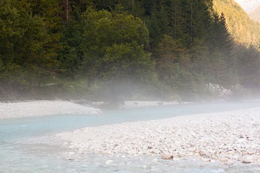 The fog on the Soca river, Slovenian Julian Alps