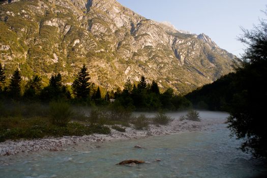 The fog on the Soca river, Slovenian Julian Alps
