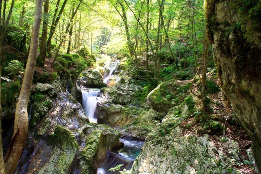 View of Waterfall in the Slovenian Julian Alps