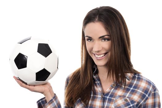 adult woman with ball over white background 
