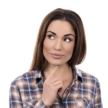 Woman thinking isolated on white background 