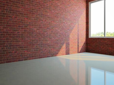 Empty room with brick wall and a window