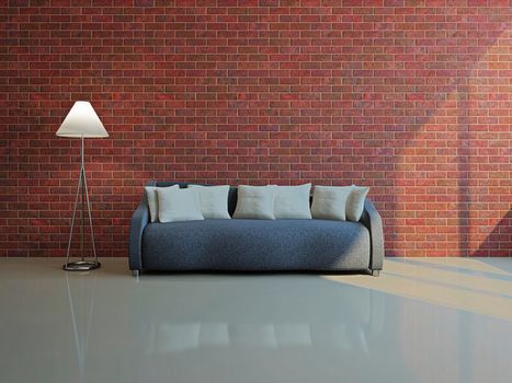 Livingroom with sofa  near the brick wall