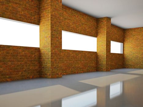 Empty hall  with brick wall and a window