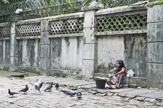 children on street of yangon myanmar burma