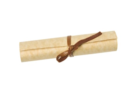 old tied up parcel on a white background