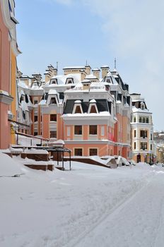 Multi-colored buildings in Kiev taken on Podol in march 2013