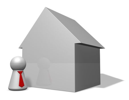 play figure with tie and simple house model - 3d illustration
