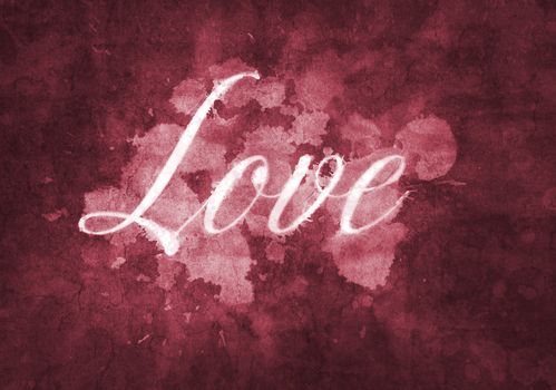 Word "Love" written in artistic script on a red background.