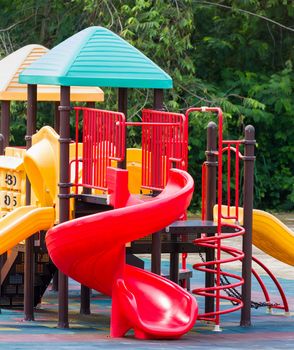 Colourful playground equipment at an outdoor park