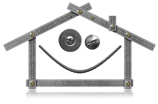 Metal meter tool forming a house smiles and winks
