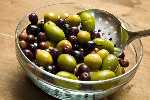 different kind of green and black olives 