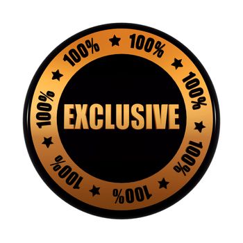 exclusive 100 percentages - text in 3d golden black circle label with stars, business concept