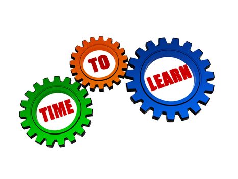 time to learn - business education concept words in 3d different colors gearwheels