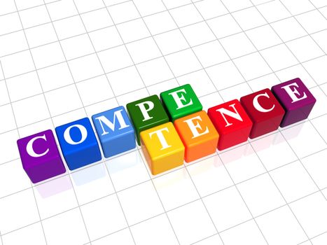 competence text - white letters on 3d different colors cubes rainbow arranged, business concept