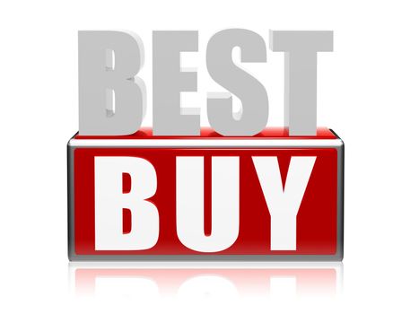 best buy text - 3d red, white, grey letters and block, business concept