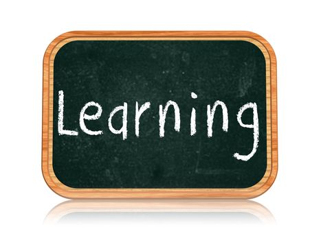 learning - chalk text on 3d isolated wooden blackboard banner