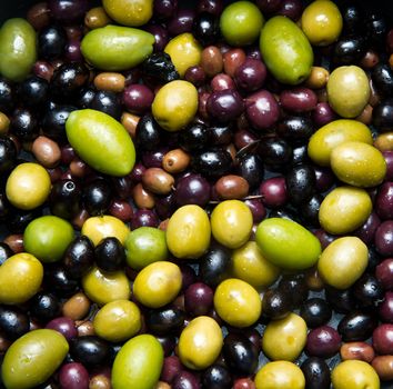 different kind of green and black olives 